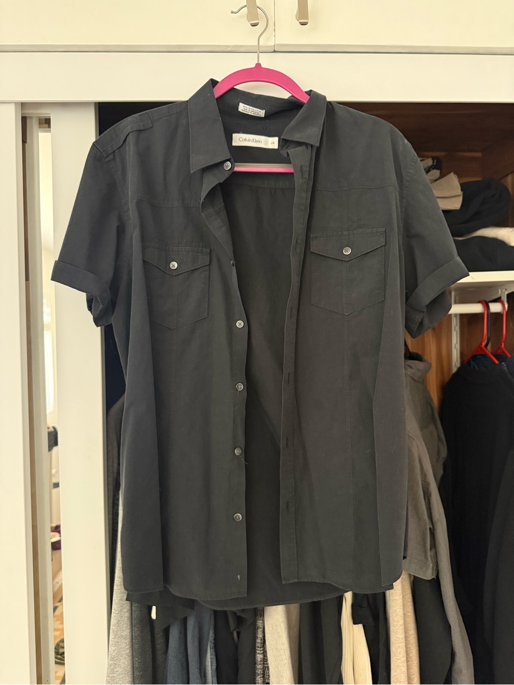 Calvin Klein Black Button-Up 100% Cotton Short Sleeve Shirt